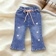 thumbnail image 1 of ITSAME Girls Flared Denim Pants, with Pocket Elastic Waist Drawstring Butterfly Embroidery Stylish Jeans Blue 3-4T, 1 of 6