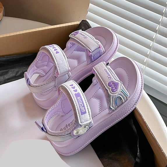 ITSAME Girls Flat Sandals, Soft Sole Adjustable Strap Open Toe Kids Fashion Comfortable Beach Sandals Purple 13.5(Big Kids)