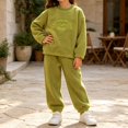 thumbnail image 1 of ITSAME Girls Fleece Outfit 2-Piece Crewneck Sweatshirt and Jogger Pants Fall Winter Warm Loungewear Green Size 6, 1 of 8