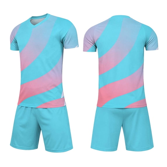 ITSAME Girls Football Training Outfits Breathable V-Neck Top and Shorts Set Kids Soccer Uniform 2-Piece Blue Size 13