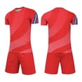 thumbnail image 1 of ITSAME Girls Football Training Outfits Breathable V-Neck Top and Shorts Set Kids Soccer Uniform 2-Piece Red Size 6, 1 of 9
