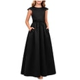 thumbnail image 1 of ITSAME Girls Formal A-Line Dress with Pockets Round Neck Bow Belt Wedding Party Pageant Gown Black Size 8, 1 of 7