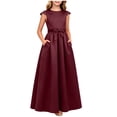 thumbnail image 1 of ITSAME Girls Formal A-Line Dress with Pockets Round Neck Bow Belt Wedding Party Pageant Gown Red Size 3T, 1 of 7