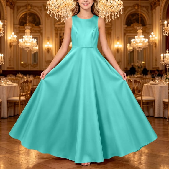 ITSAME Girls Formal Maxi Dress A-Line Sleeveless Crew Neck Wedding Party Pageant Prom Gown Mint Green Size 2T