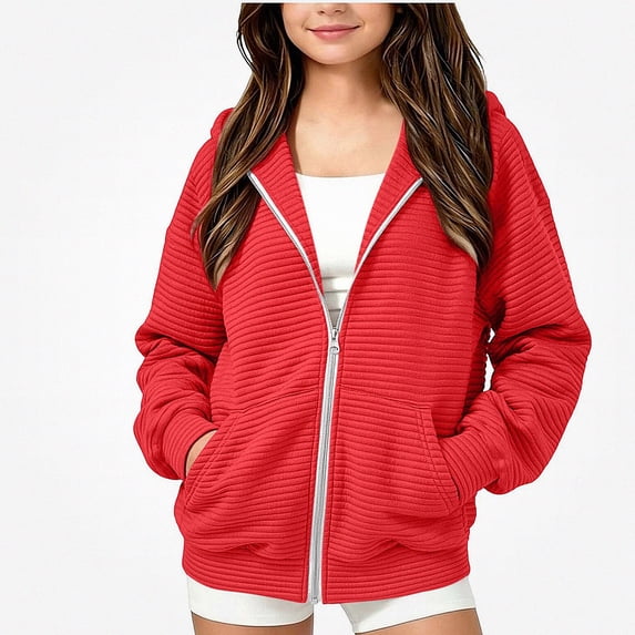 ITSAME Girls Full Zip Hooded Jacket Comfy Cotton Ribbed Quilted Fall Winter Casual Outerwear with Pockets Size 14