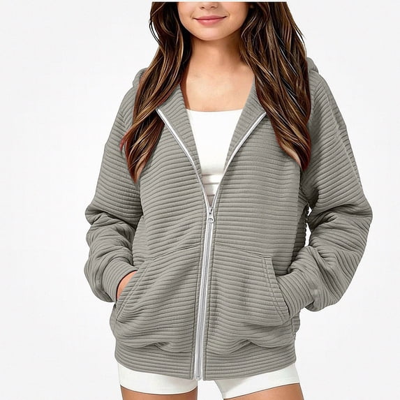ITSAME Girls Full Zip Hooded Jacket Comfy Cotton Ribbed Quilted Fall Winter Casual Outerwear with Pockets Size 5T