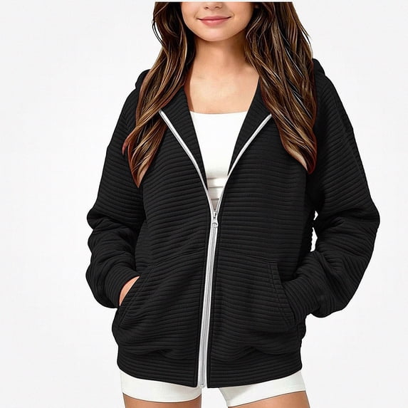 ITSAME Girls Full Zip Hooded Jacket Comfy Cotton Ribbed Quilted Fall Winter Casual Outerwear with Pockets Size 7