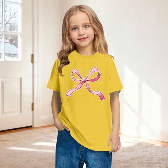 ITSAME Girls Graphic T-shirt, Crewneck Stylish Cute Printed T-shirt Short Sleeve Girls Fashion Pullover Tees Yellow 9T
