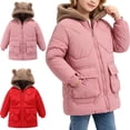 thumbnail image 1 of ITSAME Girls Hooded Fleece Lined Puffer Coat Mid Length Winter Zip Up Jacket with Flap Pockets Pink Size 6, 1 of 9