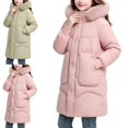 thumbnail image 1 of ITSAME Girls Hooded Knee Length Puffer Coat Winter Warm Button Down Outerwear Jacket with Pockets Green Size 10, 1 of 10