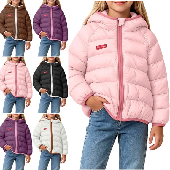 ITSAME Girls Hooded Puffer Jacket Full Zip Lightweight Quilted Keep Warm Winter Outerwear Coat Coffee Size 6