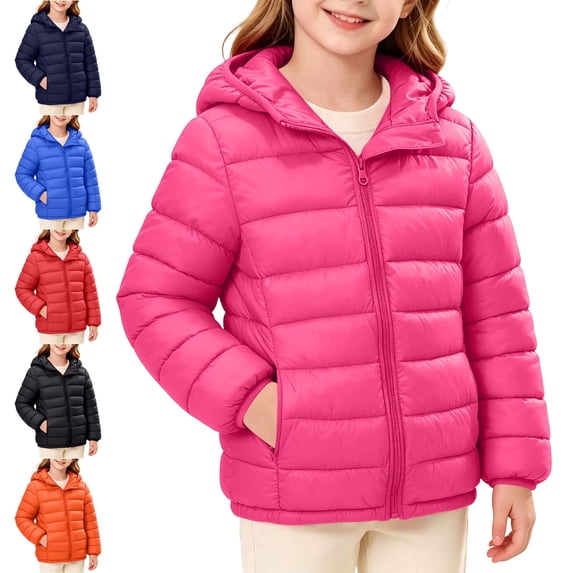 ITSAME Girls Hooded Quilted Puffer Jacket Long Sleeve Full Zip Winter Warm Thick Coat with Pockets Red Size 10