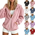 thumbnail image 1 of ITSAME Girls Hooded Zip-Up Jacket Long Sleeve Solid Color Fall Winter Comfy Casual Coat Purple Size 14, 1 of 10