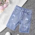 thumbnail image 1 of ITSAME Girls Jean Shorts, Elastic Band Casual Athletic Hole Broken Summer Fashion Popular Denim Shorts Sky Blue 4-5T, 1 of 6