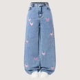 thumbnail image 1 of ITSAME Girls Jeans, Heart Print Elastic Waist Wide Leg Kids Fashion Casual Denim Pants Blue 10-11T, 1 of 6