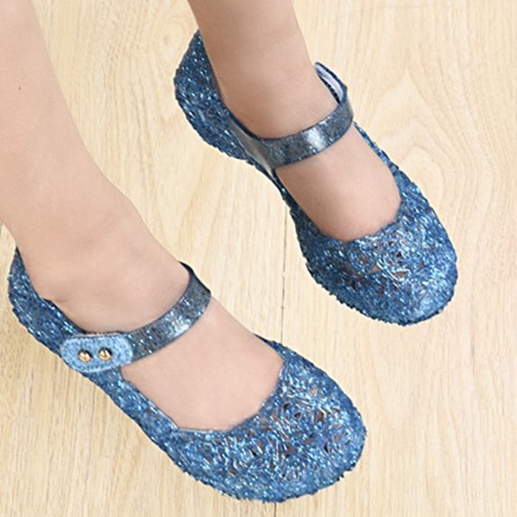 ITSAME Girls Jelly Sandals, Ankle Strap Non-Slip Closed Toe Kids Fashion Party Princess Sandals Blue 1.5(Big Kids)