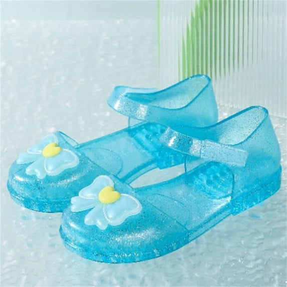 ITSAME Girls Jelly Sandals, Cute Bow Ankle Strap Closed Toe Summer Fashion Princess Beach Shoes Sky Blue 10M(Little Kids)