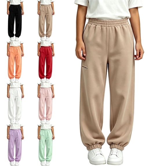 ITSAME Girls Jogger Sweatpants Elastic Waist Loose Fit Winter Athletic Casual Pants with Pockets Black Size 5