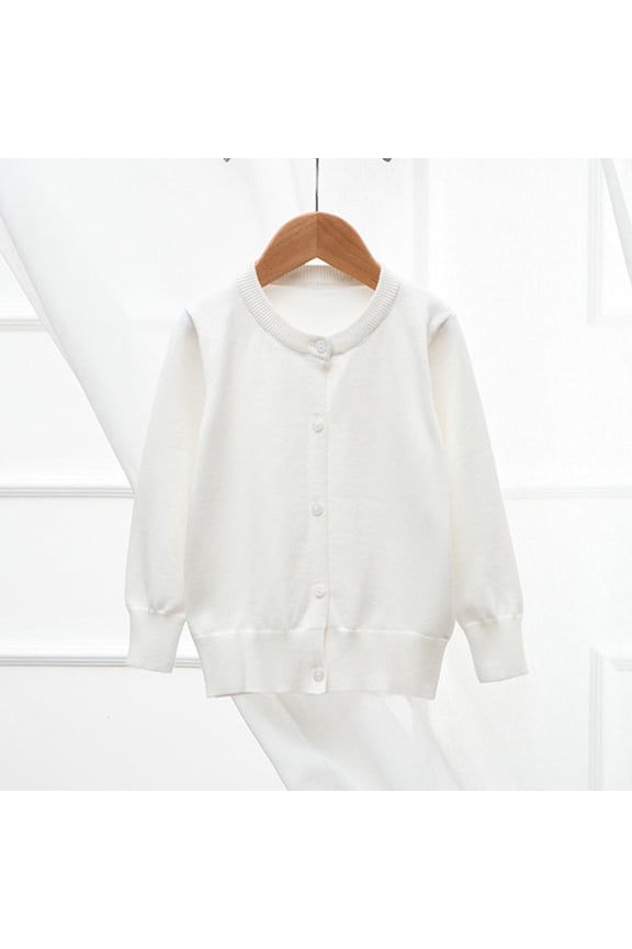Girls Knit Cotton Cardigan Button Up Long Sleeve Outerwear Kids Soft Comfy Sweater for Fall Winter White Size 7