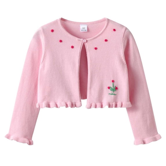 ITSAME Girls Knit Cotton Cardigan Open Front Ruffle One-button Long Sleeve Casual Comfy Sweater for Kids Pink Size 12