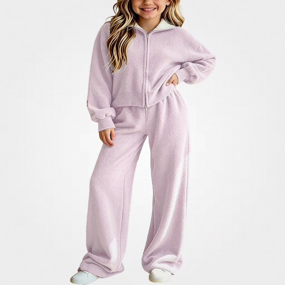 ITSAME Girls Knit Cotton Outfit Zip Up Candigan and Wide Leg Pants 2-Piece Fall Winter Casual Set Size 12