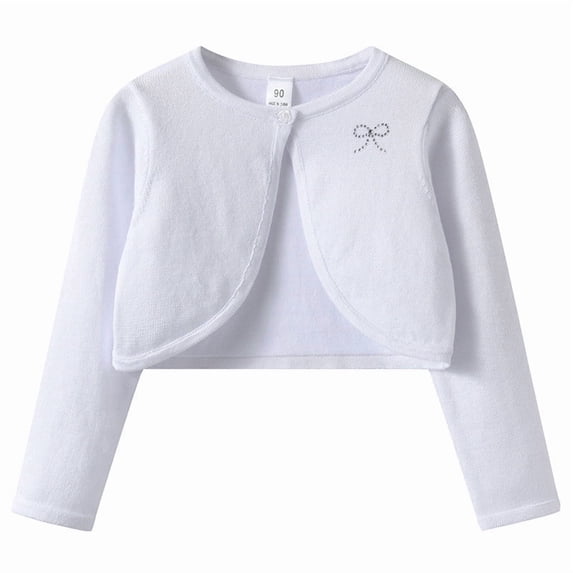 ITSAME Girls Knitted Cardigan Long Sleeve One-button Soft Comfy Cotton Kids Casual Cropped Sweater White Size 10