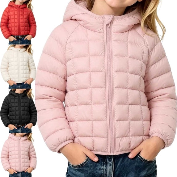 ITSAME Girls Lightweight Hooded Puffer Jacket Long Sleeve Full Zip Quilted Winter Warm Coat Black Size 3T