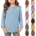 thumbnail image 1 of ITSAME Girls Long Sleeve Shirt Crew Neck Ribbed Knit T-Shirt Loose Fit Kids Comfy Casual Tops Army Green Size 10, 1 of 10