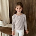 thumbnail image 1 of ITSAME Girls Long Sleeve Top, Crewneck Solid Color Ruffle Thin T-Shirts Beige 15-16T, 1 of 8