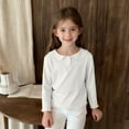 thumbnail image 1 of ITSAME Girls Long Sleeve Top, Crewneck Solid Color Ruffle Thin T-Shirts White 4-5T, 1 of 8