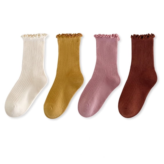 ITSAME Girls Mid Tube Socks 4-Pack, Breathable Cotton Stretchy Durability Comfortable Socks Beige 9T