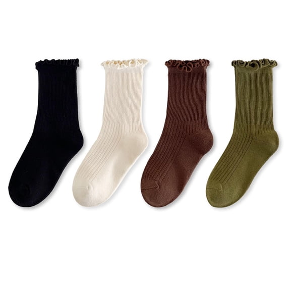 ITSAME Girls Mid Tube Socks 4-Pack, Cotton Breathable Stretchy Durability Comfortable Socks Coffee 6T