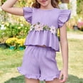thumbnail image 1 of ITSAME Girls Outfit 2-Piece, Flower Embroidery Top and Ruffled Shorts Summer Casual Clothing Set Purple Size 3-4T, 1 of 8