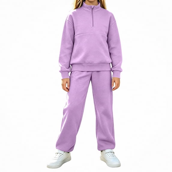 ITSAME Girls Outfit 2-Piece Half Zip Mock Neck Sweatshirt and Sweatpants Fall Winter Athletic Casual Set Size 10