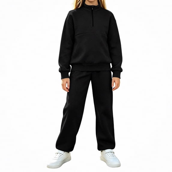 ITSAME Girls Outfit 2-Piece Half Zip Mock Neck Sweatshirt and Sweatpants Fall Winter Athletic Casual Set Size 7
