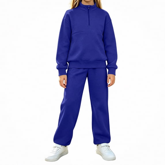 ITSAME Girls Outfit 2-Piece Half Zip Mock Neck Sweatshirt and Sweatpants Fall Winter Athletic Casual Set Size 7
