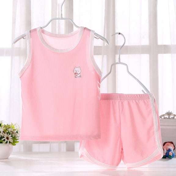 ITSAME Girls Outfit 2-Piece, Printed Tank Top and Loose Shorts Summer Casual Fashion Clothes Pink Size 7-8