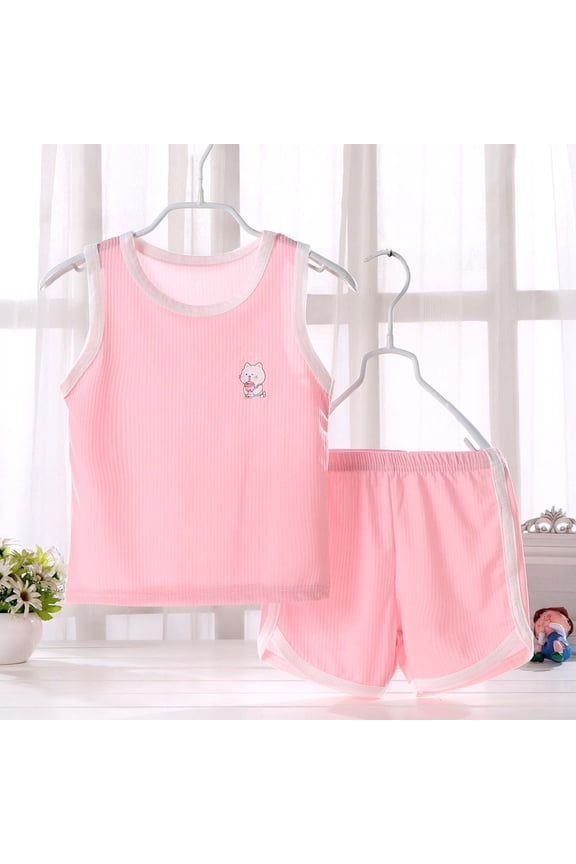 Girls Outfit 2-Piece, Printed Tank Top and Loose Shorts Summer Casual Fashion Clothes Pink Size 7-8
