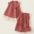 thumbnail image 1 of ITSAME Girls Outfit 2-Piece, Ruffle Plaid Print Top and Checked Print Wide Leg Capri Pants Cotton Summer Casual Fashion Sets Red 6-7T, 1 of 9