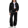 thumbnail image 1 of ITSAME Girls Outfit Set, Collar Denim Jacket and Wide Leg Jeans 2-Piece Kids Fashion Casual Set Black Size 10, 1 of 6