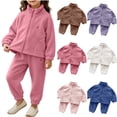 thumbnail image 1 of ITSAME Girls Outfit Set Cotton Zipper Stand Collar Jacket and Jogger Pants Fall Winter Warm Comfy Two Piece Set Brown Size 6, 1 of 8