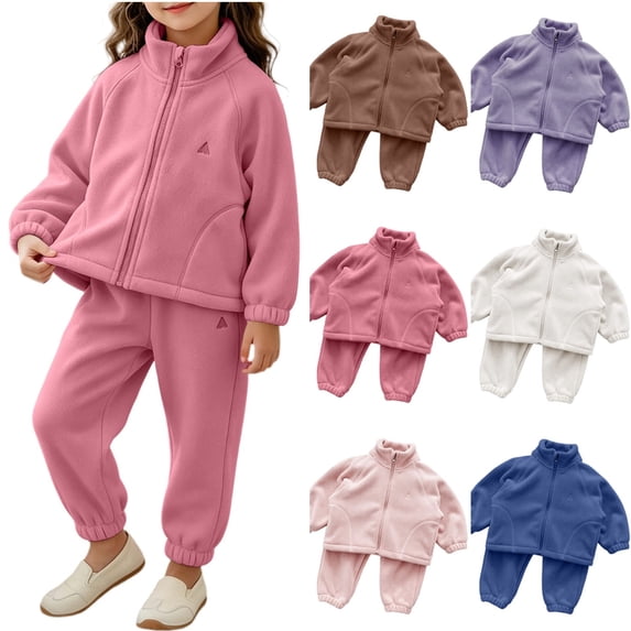 ITSAME Girls Outfit Set Cotton Zipper Stand Collar Jacket and Jogger Pants Fall Winter Warm Comfy Two Piece Set Purple Size 6