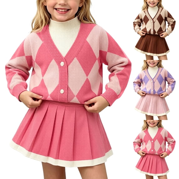 ITSAME Girls Outfit Set Long Sleeve Knit Cardigan and Skirt Fall Winter Fashion Casual Set Pink Size 3T