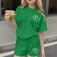 thumbnail image 1 of ITSAME Girls Outfit Sets, Heart Print Crewneck T-Shirts and Shorts Summer Loose Casual Clothes 2-Piece Green Size 14-15, 1 of 8