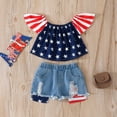 thumbnail image 1 of ITSAME Girls Outfit Sets, Independence Day Print Ruffle Pleated Top and Hole Broken Denim Shorts 2-Piece Summer Trendy Casual Sets Navy 5-6T, 1 of 8