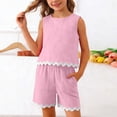 thumbnail image 1 of ITSAME Girls Outfit Sets, Ruffled Hem Crewneck Tank Tops and Shorts Summer Casual Clothes 2-Piece Pink Size 10, 1 of 9