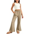 thumbnail image 1 of ITSAME Girls Outfits 2-Piece Cotton Linen Crop Tank Top and Flared Pants Summer Fashion Casual Set Khaki Size 11-12, 1 of 8