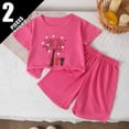thumbnail image 1 of ITSAME Girls Outfits 2-Piece, Crewneck Printed T-Shirt and Shorts Loose Fit Summer Casual Clothes Set Pink Size 7-8, 1 of 5