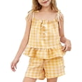 thumbnail image 1 of ITSAME Girls Outfits 2-Piece, Ruffled Camisole and Shorts Plaid Print Summer Fashion Casual Clothes Set Yellow Size 6, 1 of 8
