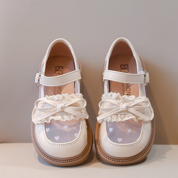 ITSAME Girls Platform Loafers, Cute Bow Adjustable Strap Mesh Breathable Kids Fashion School Uniform Dress Shoes Beige 8(Toddler)